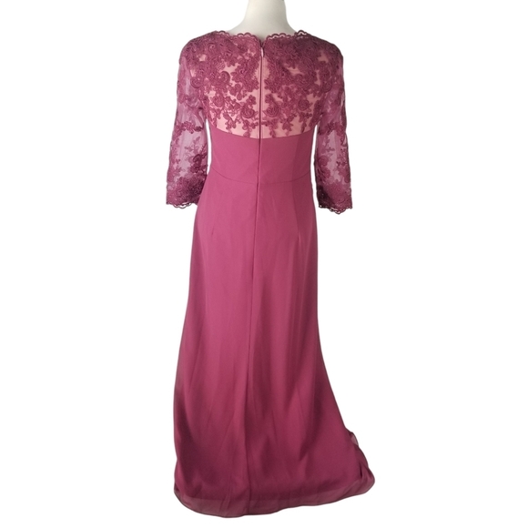 Azazie Joan Mulberry Sheath V-Neck Lace Chiffon Dress Size L Bridesmaid - Picture 3 of 16